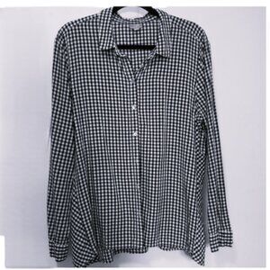 J Jill Shirt Women's Large‎ Black/White Gingham Button Down Long Sleeve Rayon